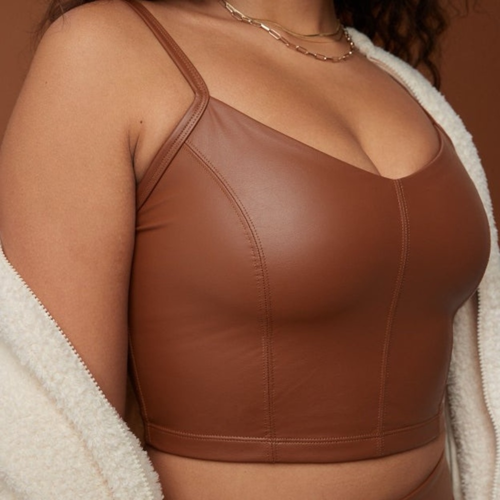 NWT Aerie Real Luxe Tan Faux Leather Top